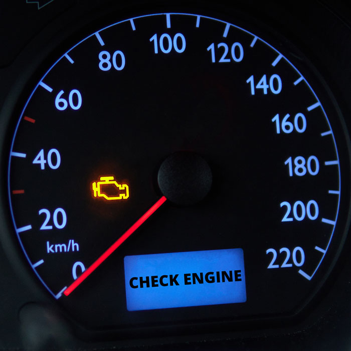 check engine light illuminated on car dashboard